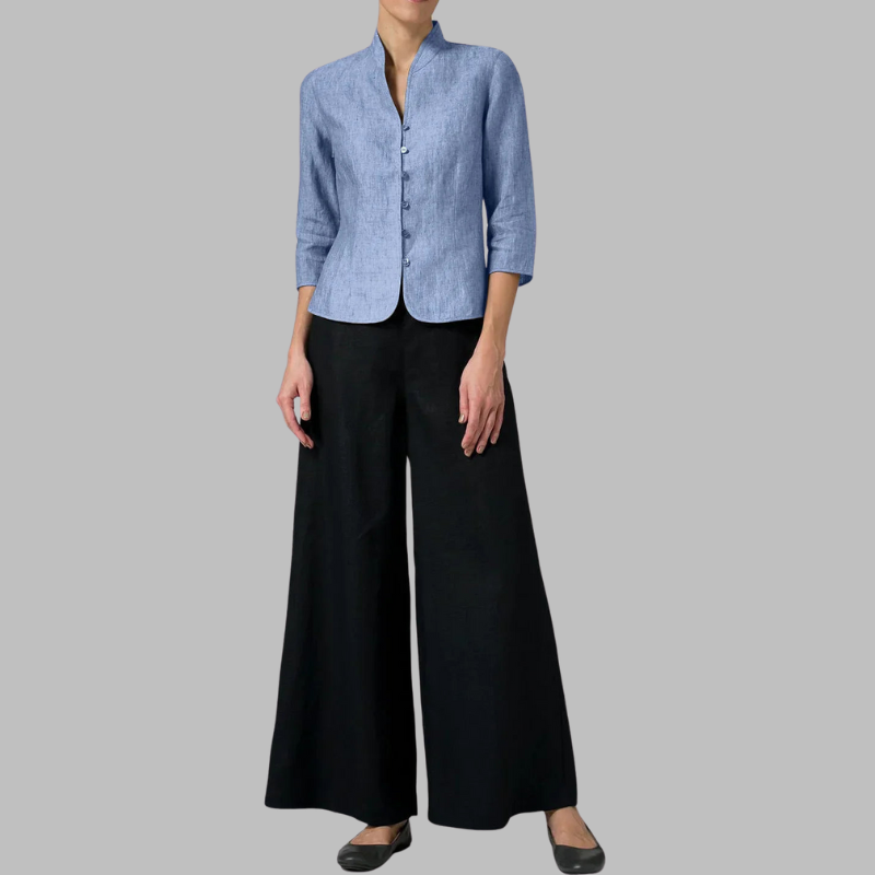 Tessa | Women's chambray blouse with stand-up collar