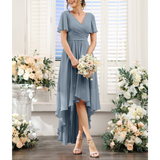 Women's A-line wedding guest dress | Maxi short sleeve & V-neck