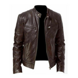 Men's leather jacket with biker collar