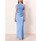 One Shoulder Pleated Maxi Evening Dress