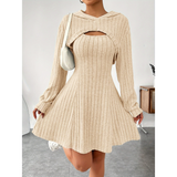 Women's Knit Dress Set | Ribbed with Hoodie & Sleeveless A-Line