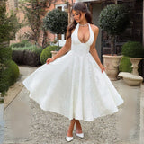 Delphina | White Sleeveless Wedding Guest Dress | Midi