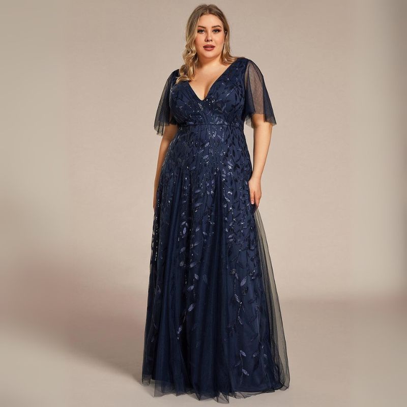 Fiora | Damen Hochzeitsgast Kleid | V-Ausschnitt und Pailletten