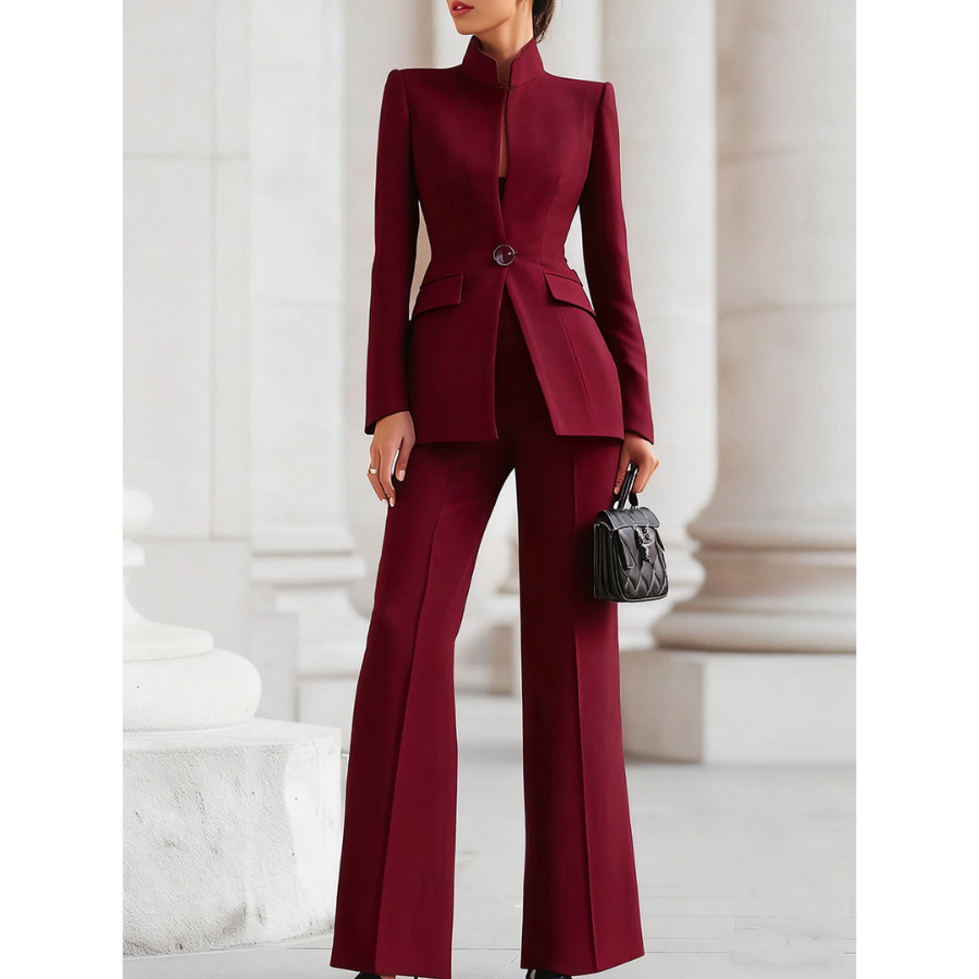 Women’s Pantsuit | Stand Collar Blazer & Loose Pants
