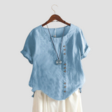 Anne | Women's blouse with a solid-color button design and short sleeves moda
