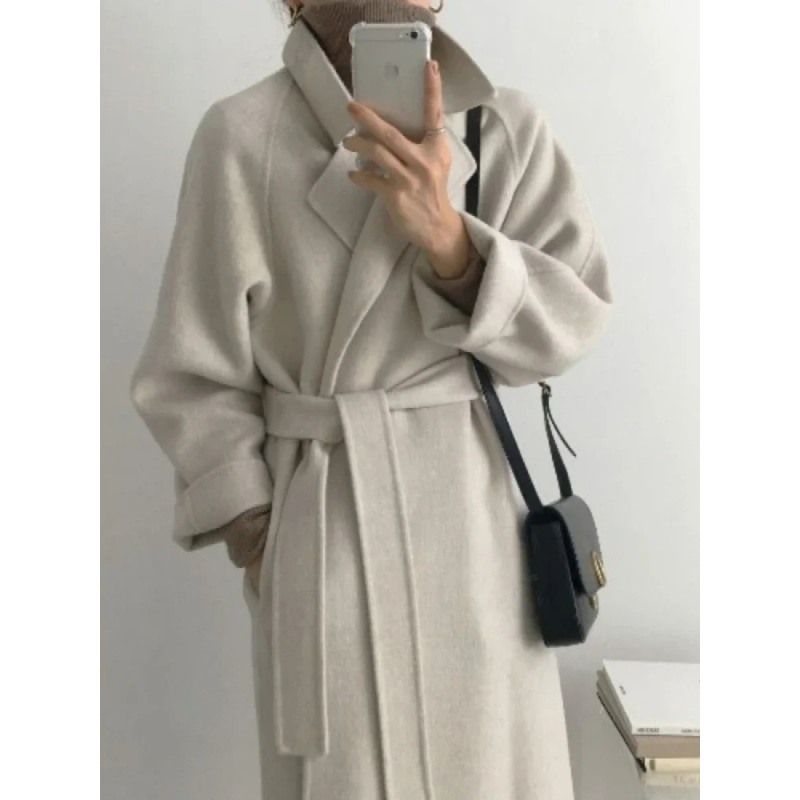 Women's Long Coat | Warm with Belt & Wide Sleeves