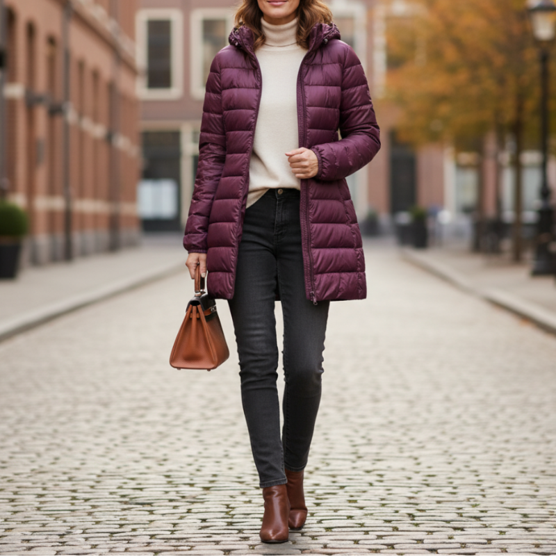 Damen Pufferjacke | Daunenjacke Leicht Packbar | Abnehmbare Kapuze
