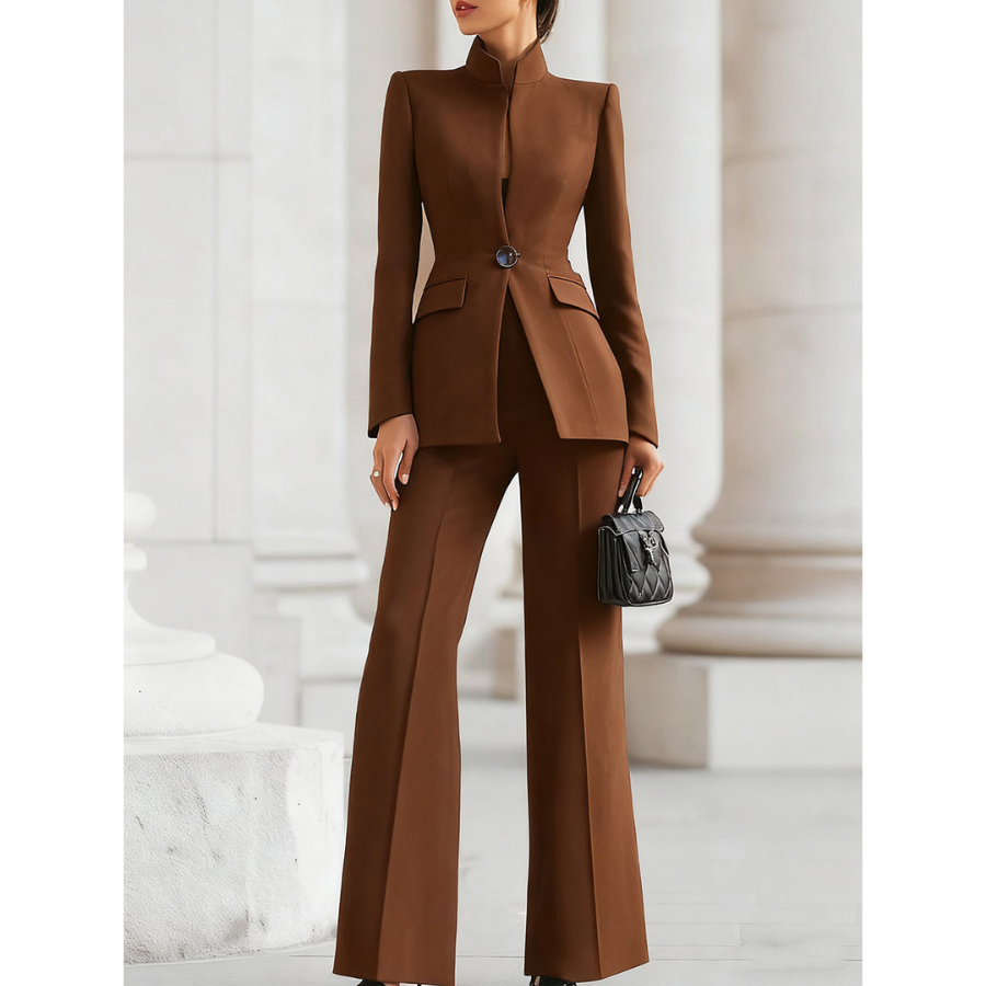Women’s Pantsuit | Stand Collar Blazer & Loose Pants