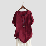 Anne | Women's blouse with a solid-color button design and short sleeves moda