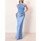 One Shoulder Pleated Maxi Evening Dress