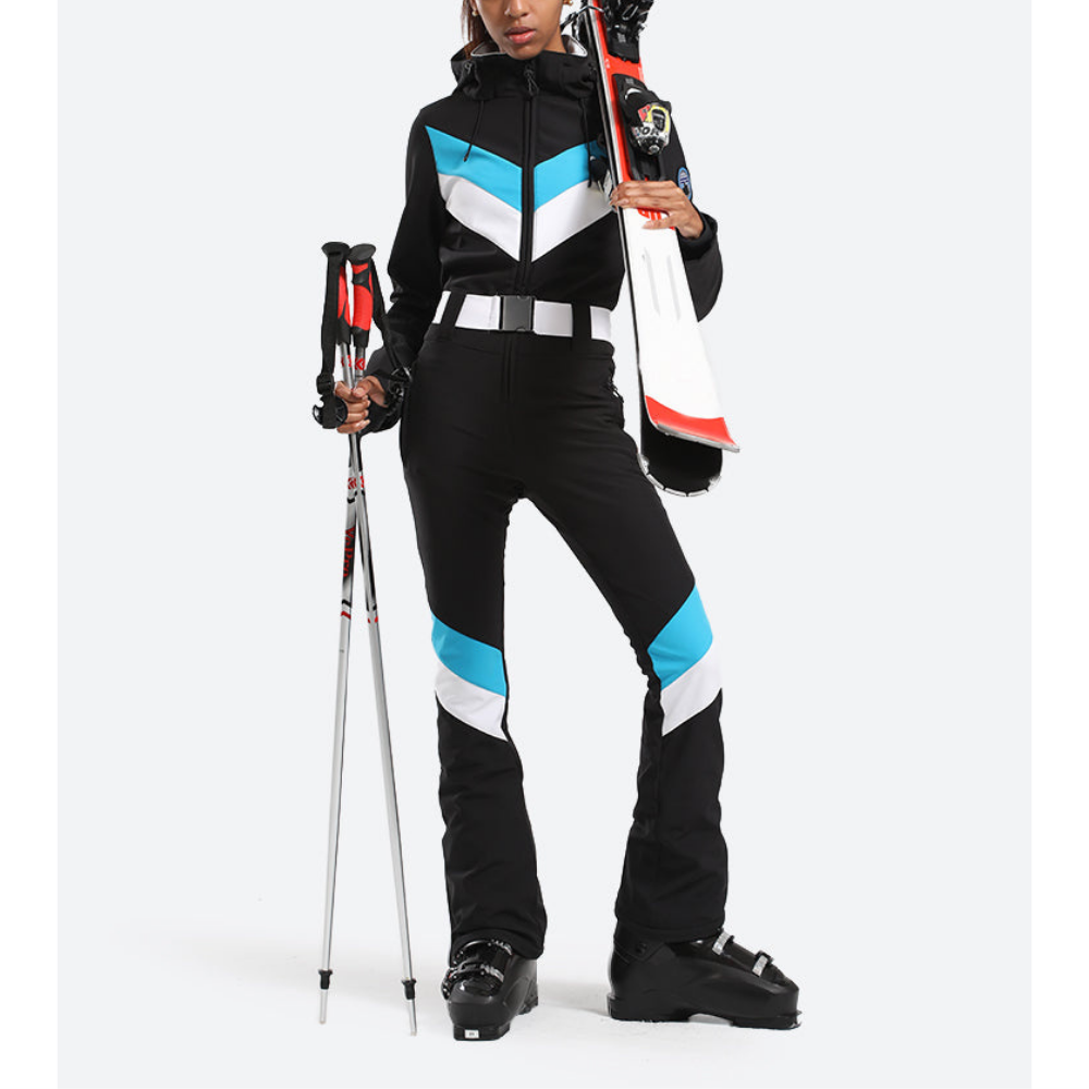 Damen Skianzug Einteilig | Gestreift & Mit Kapuze