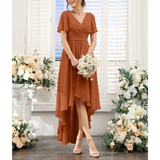 Women's A-line wedding guest dress | Maxi short sleeve & V-neck