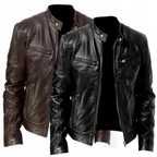 Men's leather jacket with biker collar