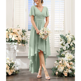 Women's A-line wedding guest dress | Maxi short sleeve & V-neck