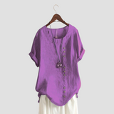 Anne | Women's blouse with a solid-color button design and short sleeves moda
