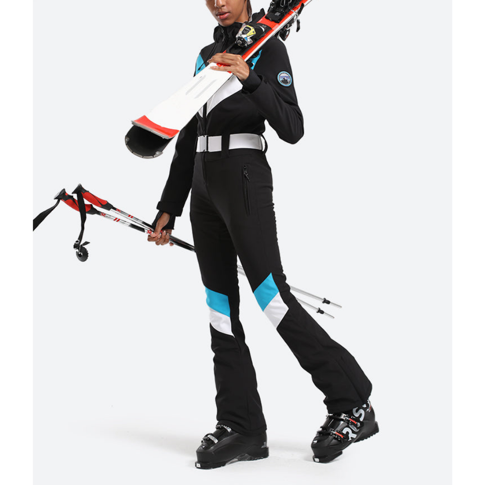 Damen Skianzug Einteilig | Gestreift & Mit Kapuze