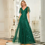 Fiora | Damen Hochzeitsgast Kleid | V-Ausschnitt und Pailletten