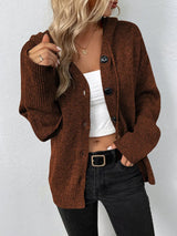 Agnes | Strickjacke mit Kapuze-Braun-S-Becker Boutique