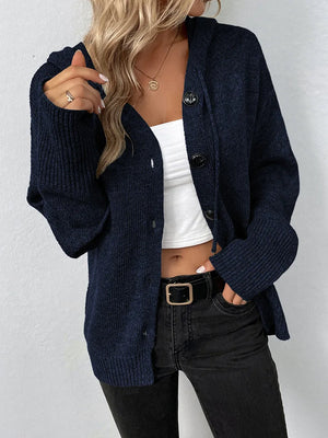 Agnes | Strickjacke mit Kapuze-Dunkelblau-S-Becker Boutique