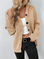 Agnes | Strickjacke mit Kapuze-Khaki-S-Becker Boutique