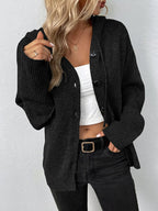 Agnes | Strickjacke mit Kapuze-Schwarz-S-Becker Boutique