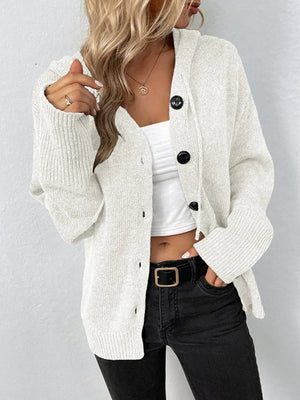 Agnes | Strickjacke mit Kapuze-Weiß-S-Becker Boutique