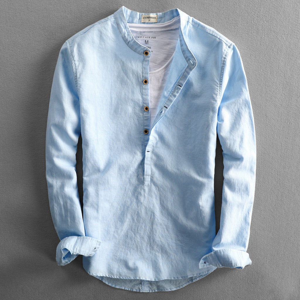 Allesandro | LuxeBlend Baumwolle Leinen Herrenhemd-Hellblau-XS-Becker Boutique