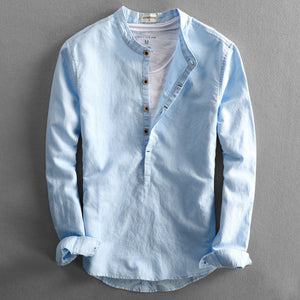 Allesandro | LuxeBlend Baumwolle Leinen Herrenhemd-Hellblau-XS-Becker Boutique