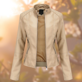 Aranka | Vegane Damen Lederjacke mit Stehkragen-Beige-XS-Becker Boutique