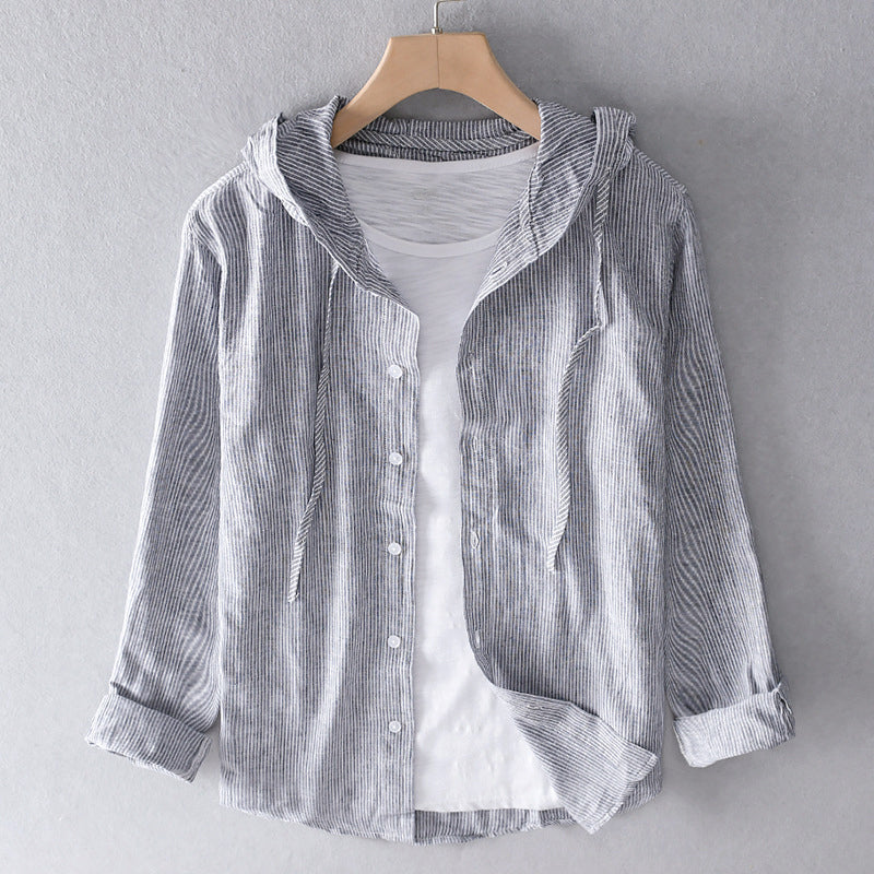 Arlo | Gestreiftes Baumwollehemd mit Kapuze-Grau-M-Becker Boutique