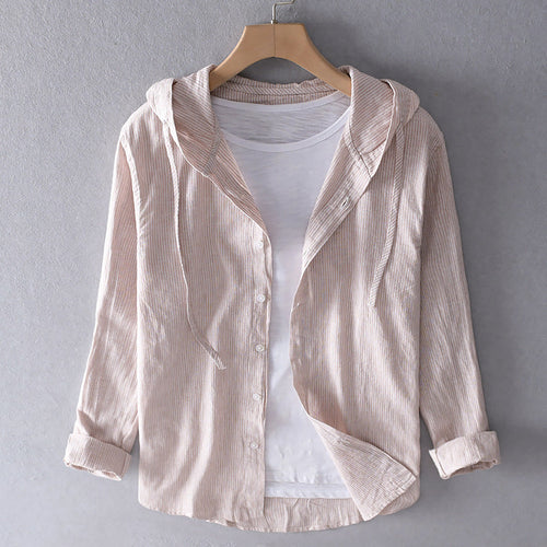 Arlo | Gestreiftes Baumwollehemd mit Kapuze-Khaki-M-Becker Boutique