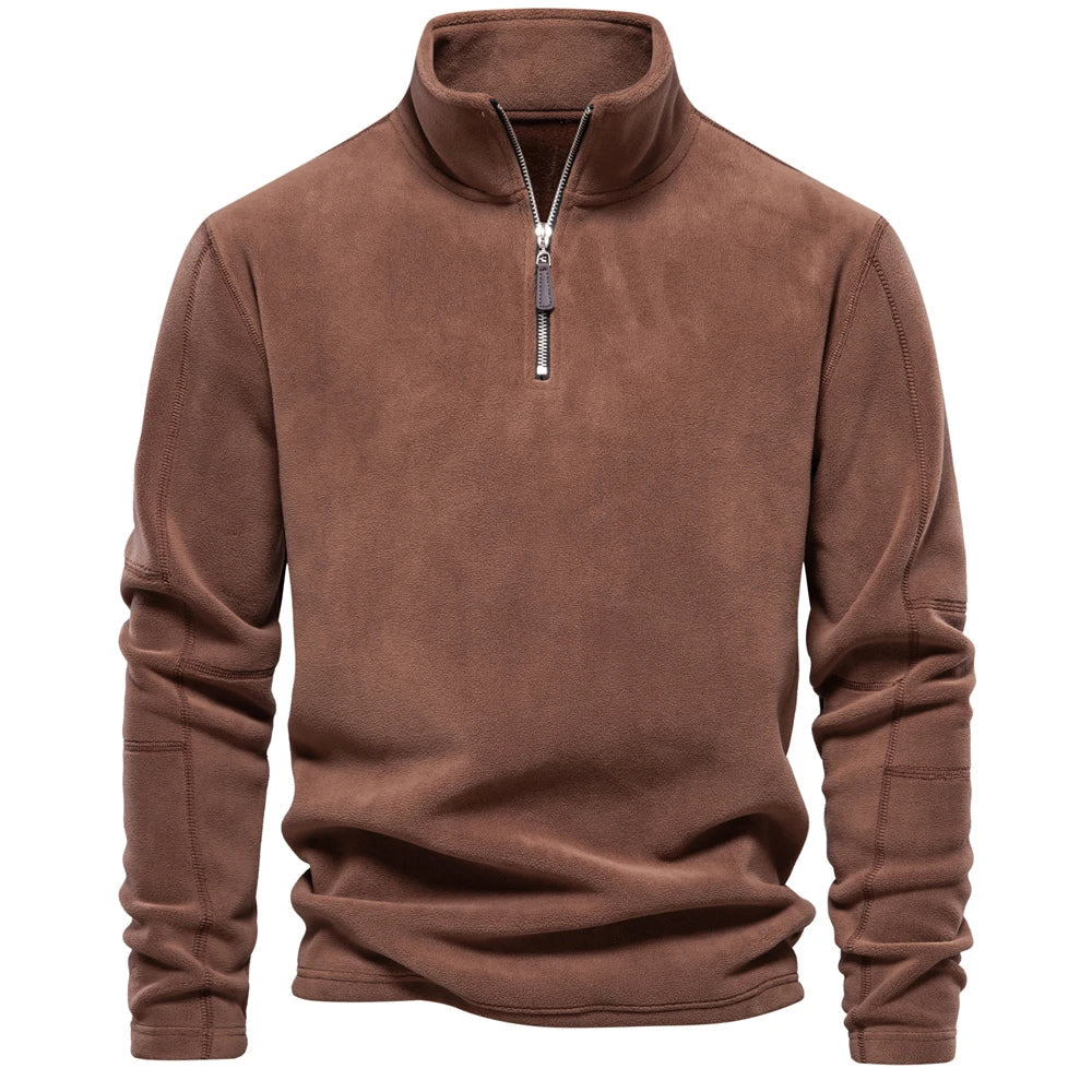 Arne | Fleecegefüttertes Sweatshirt mit hohem Kragen und verstellbarem Saum-Braun-S-Becker Boutique