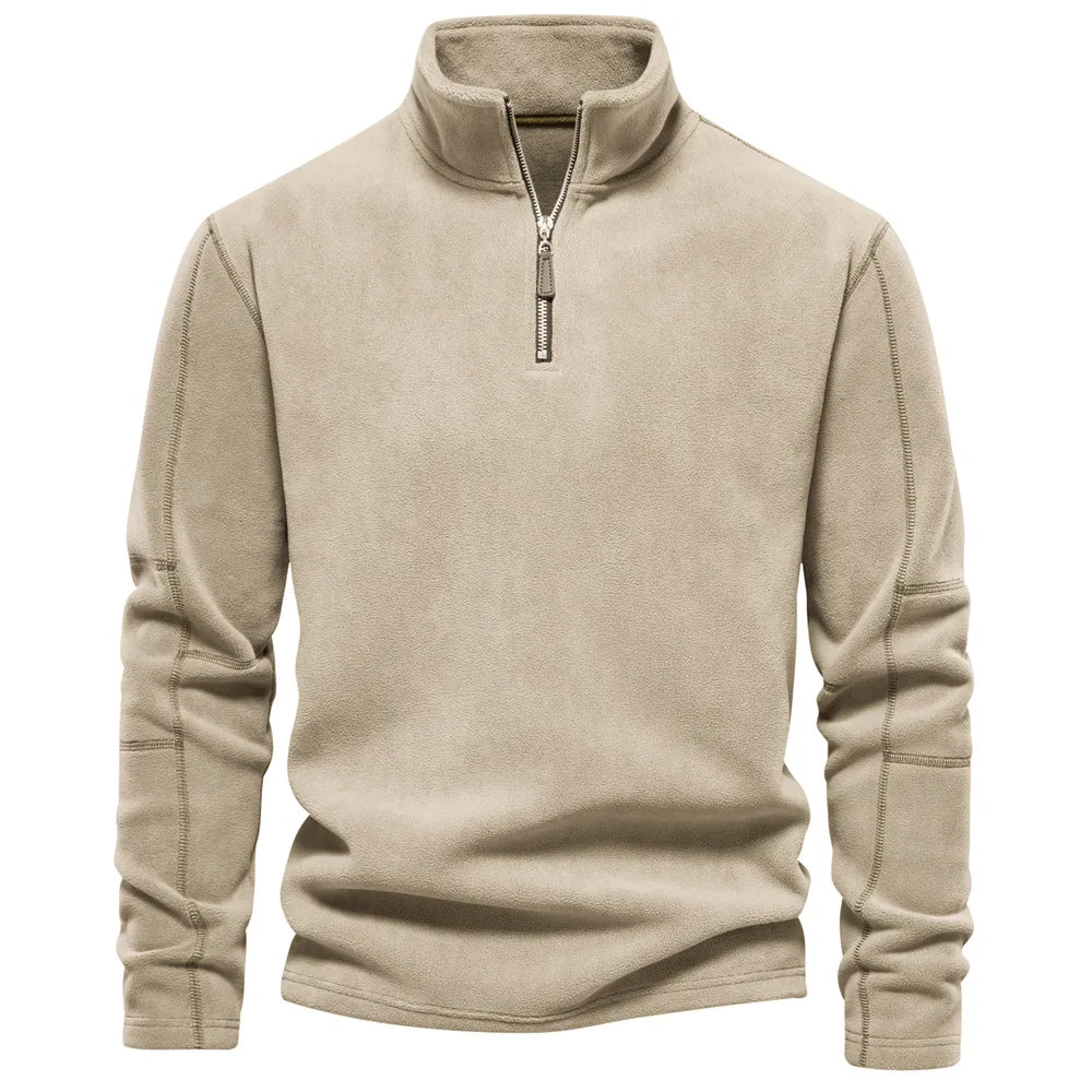 Arne | Fleecegefüttertes Sweatshirt mit hohem Kragen und verstellbarem Saum-Khaki-S-Becker Boutique