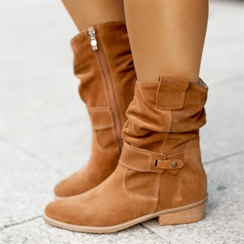 Avice | Kurze braune Stiefel mit niedrigem Absatz-Khaki-34-Becker Boutique