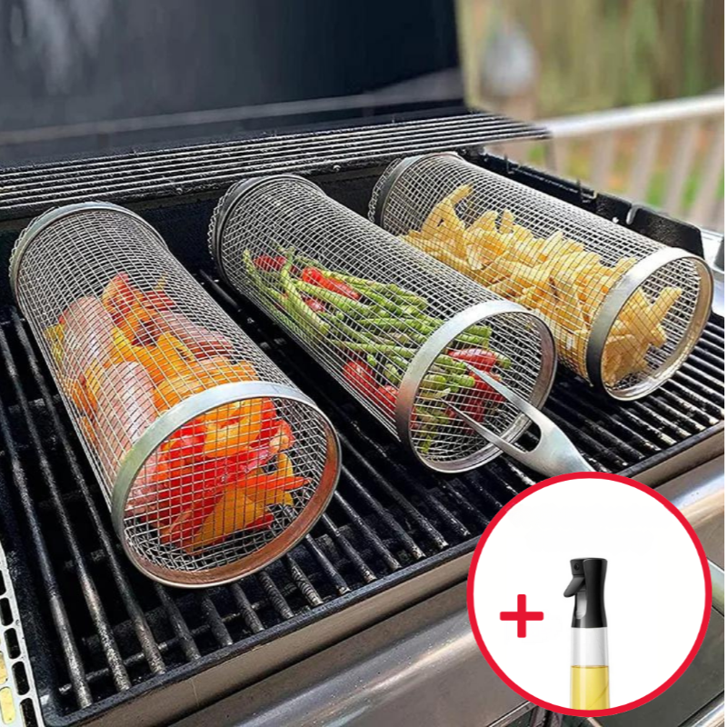 BBQ Grilling Basket | Leicht drehbarer Grillkorb für Gemüse-Zwei Körbe + Gratis Ölspray (Fast ausverkauft)-Becker Boutique