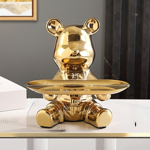 BearTray | Künstlerisches Design Aufbewahrung Ornament für das Haus-Tweehandige Bär Golden-Becker Boutique