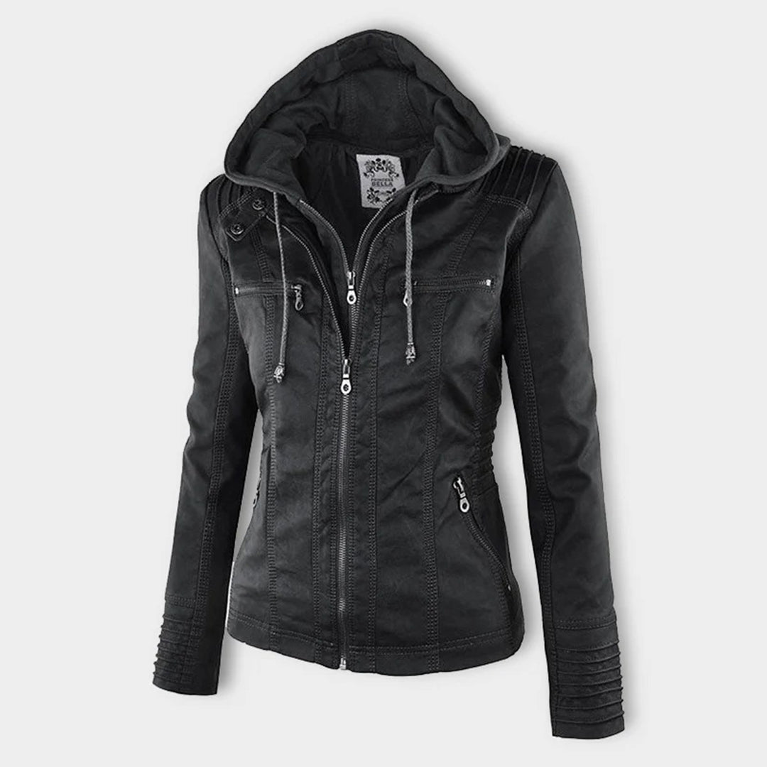 Damen Lederjacke | Mit Kapuze
