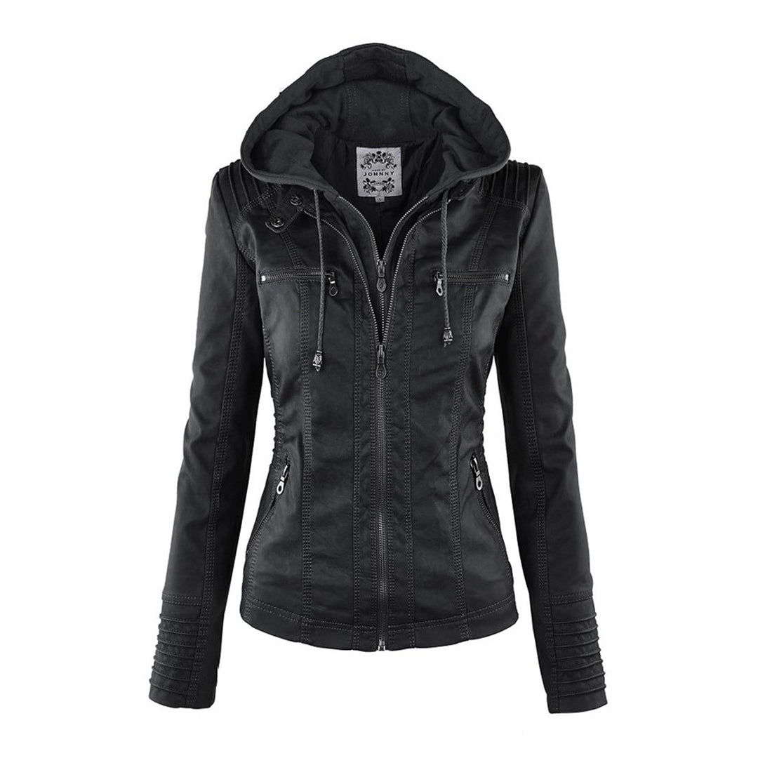 Damen Lederjacke | Mit Kapuze