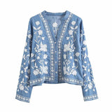 Boho | Denim Bloom Strickjacke-Himmelblau-M-Becker Boutique