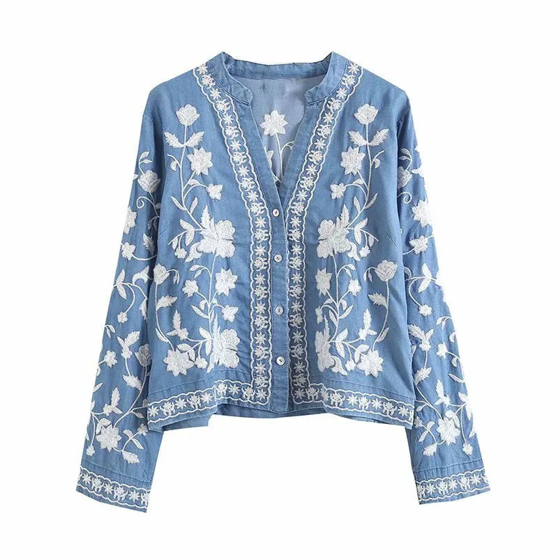 Boho | Denim Bloom Strickjacke-Himmelblau-M-Becker Boutique