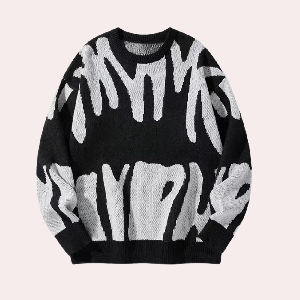 Aramis | Bredstrikket sweater med rund hals til mænd - Vintage Y2K Modern Design-Sort-Aramis | Pull Ample Tricoté pour Hommes avec Col Rond – Design Vintage Y2K Moderne - €25-Bentzen Butik
