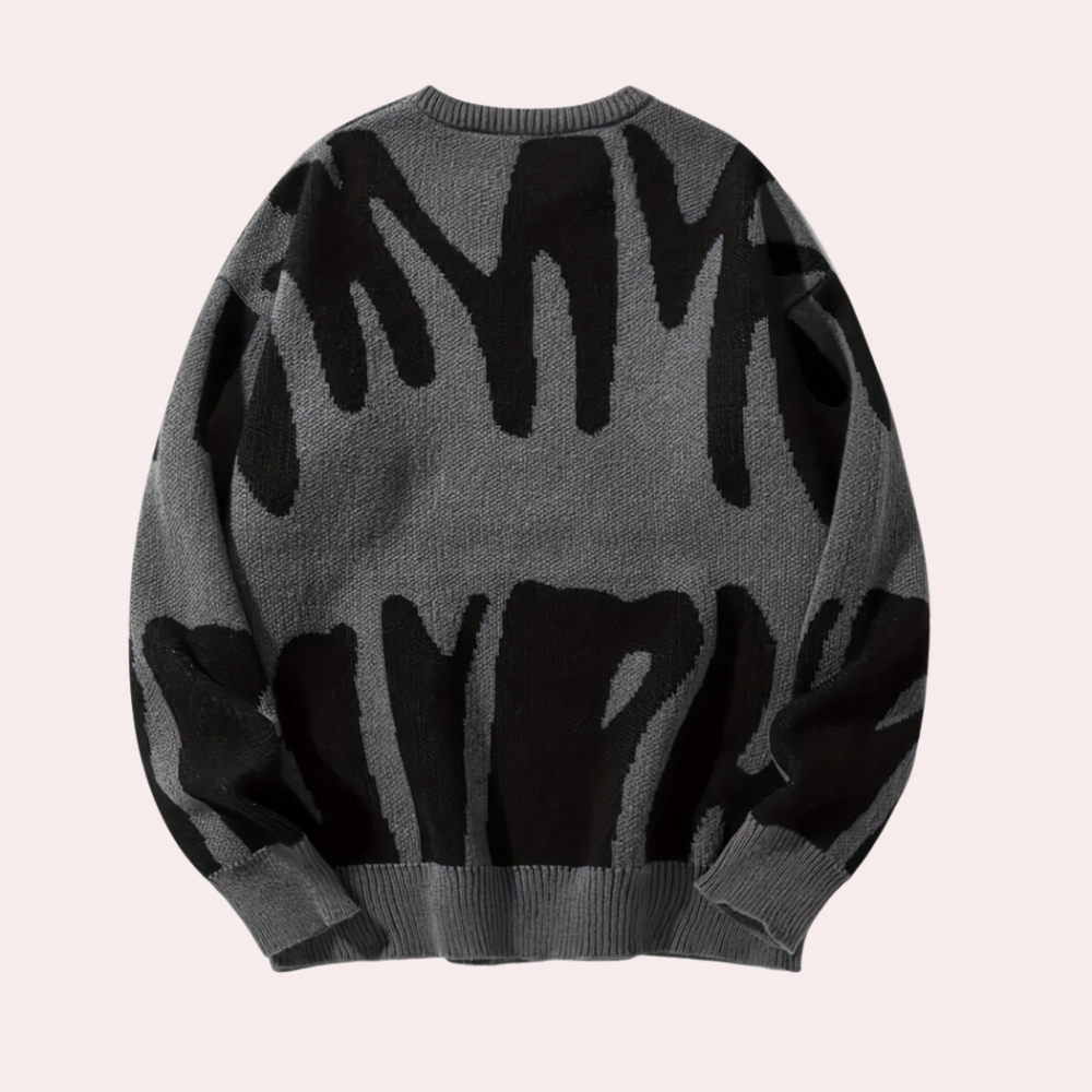 Aramis | Bredstrikket sweater med rund hals til mænd - Vintage Y2K Modern Design-Grå-Aramis | Pull Ample Tricoté pour Hommes avec Col Rond – Design Vintage Y2K Moderne - €25-Bentzen Butik