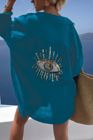 Caja | Evil Eye Perlen-Polo Button Down-Blau-S-Becker Boutique