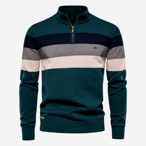 Caleb | Gestreifter Retro-Pullover mit halbem Reißverschluss-Grün-S-Becker Boutique