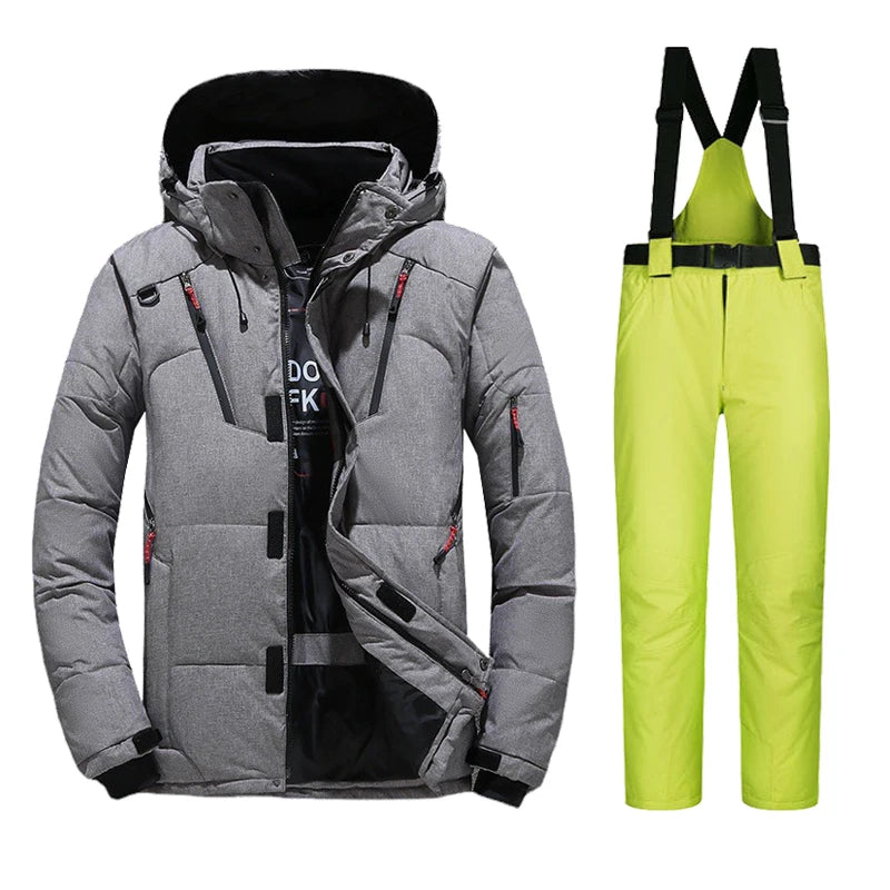 Cameron | Premium Herren Thermo Skianzug Set-Grau und Lindgrün-M-Becker Boutique