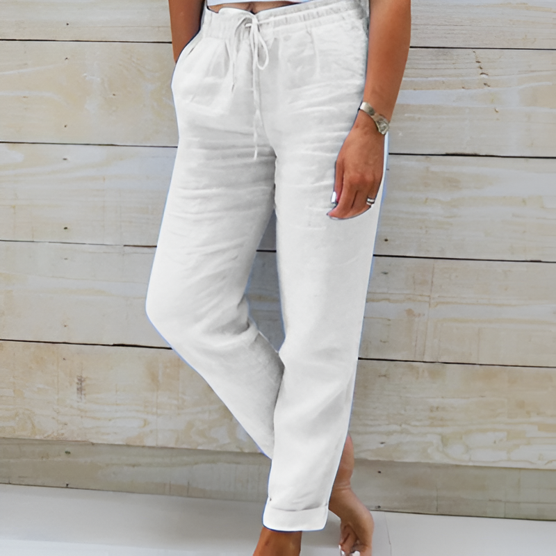 Cindy | Verstellbare Damenhose aus Baumwolle-Weiß-S (36)-Becker Boutique