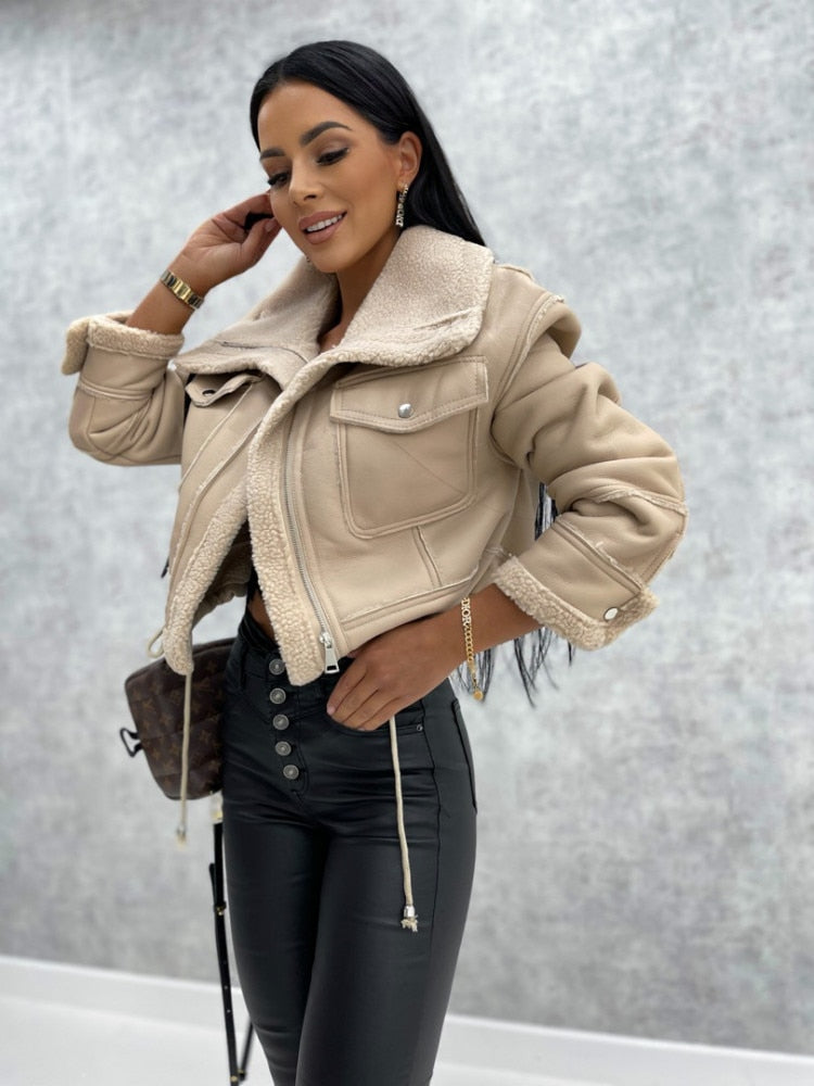 Clara | Pilotenjacke mit Fleece für Frauen-Beige-S-Becker Boutique