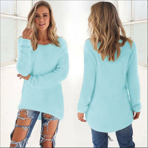 Claudie | Lässiger Longpulli mit O-Ausschnitt-Himmelblau-S-Becker Boutique