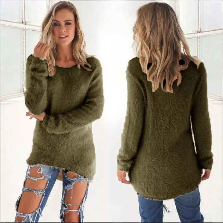 Claudie | Lässiger Longpulli mit O-Ausschnitt-Militärgrün-S-Becker Boutique