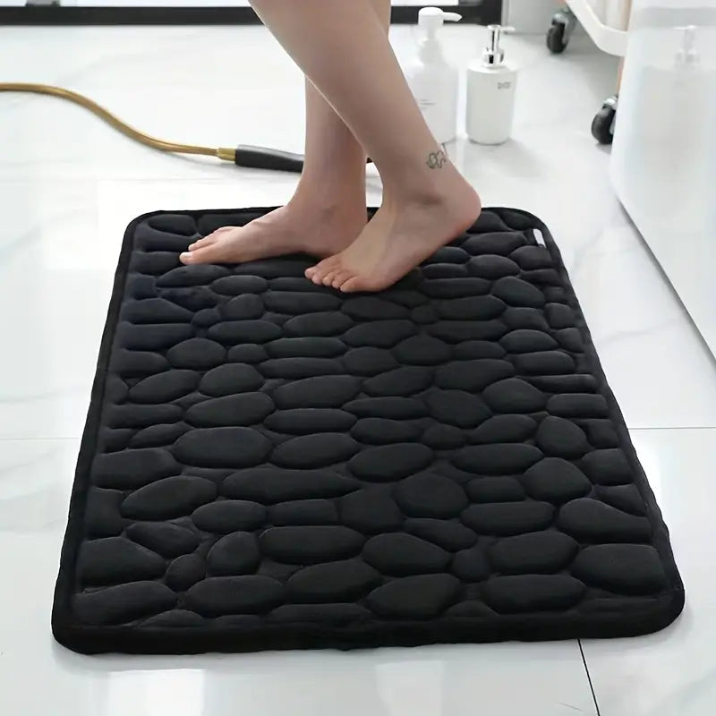 Cobble | Rutschfeste Luxus-Badematte aus Memory Foam-40x60 cm-Schwarz-Becker Boutique